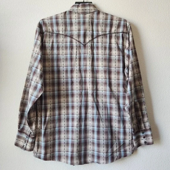 Panhandle Slim Brooks & Dunn Mens Medium Brown Blue Western Button Down Up Shirt - Picture 6 of 11